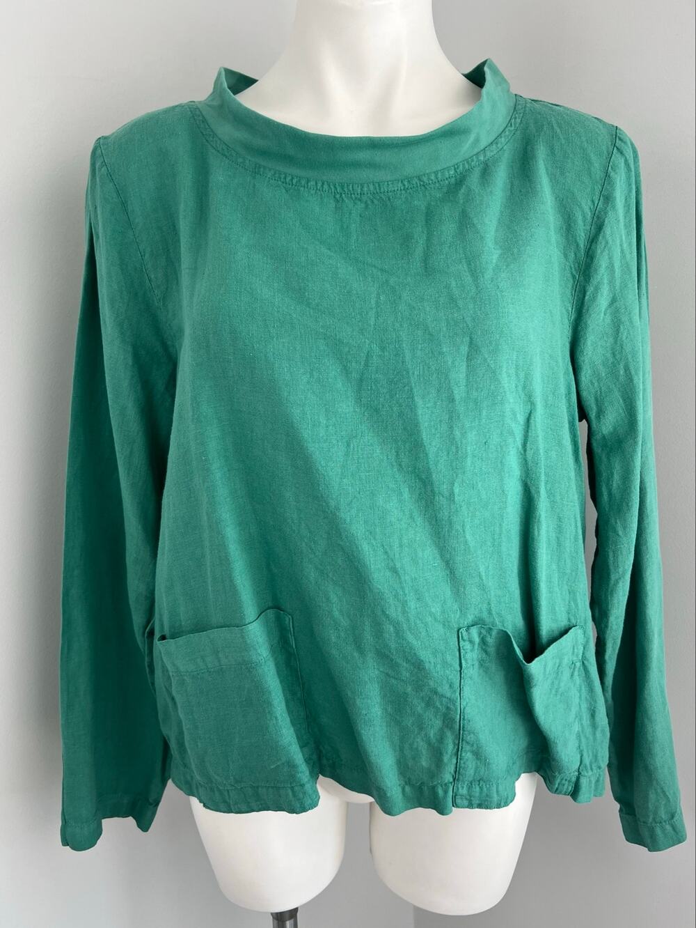 Flax Kelly Green Long Sleeve 100% Linen Top Small
